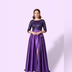Elegant Purple Sequin Evening Gown